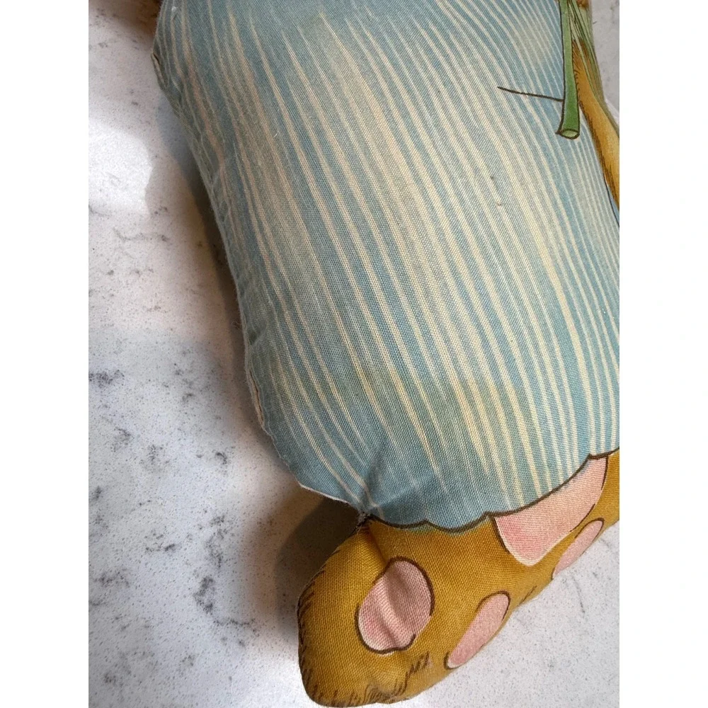 Vintage Handmade Fabric Cat‎ Pillow Ginger Tabby Blue Striped Outfit Cottagecore
